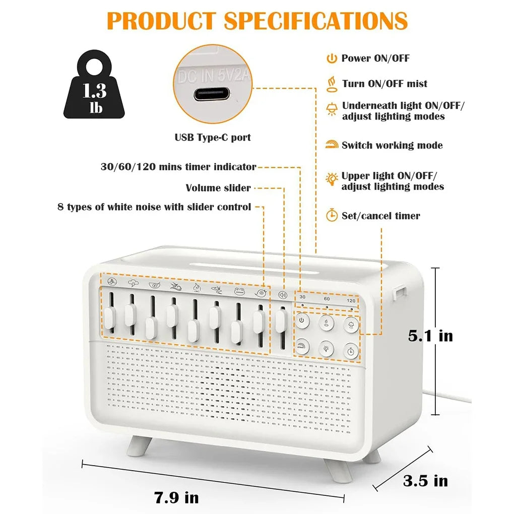 PulsesFit™ SleepWave – 3-in-1 Humidifier, Night Light & White Noise
