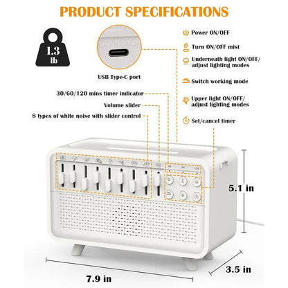 PulsesFit™ SleepWave – 3-in-1 Humidifier, Night Light & White Noise
